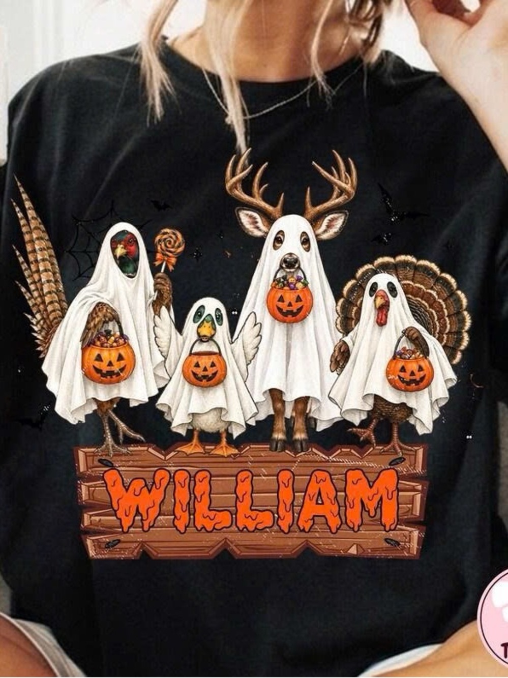 Gildan Black Halloween Woodland Animals Ghosts Tee